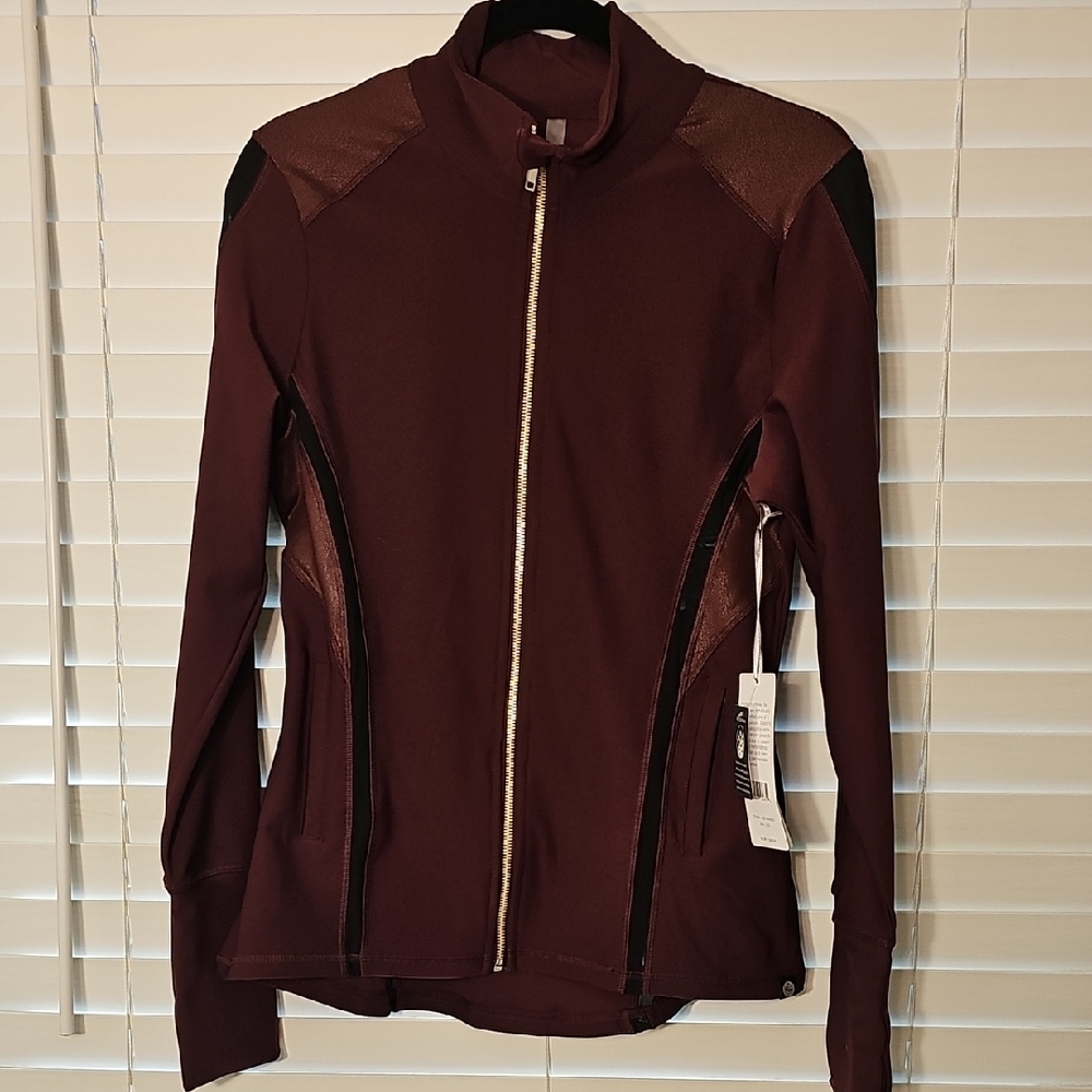 X By Gottex Activewear Jacket Maroon/Black Size Large NWT